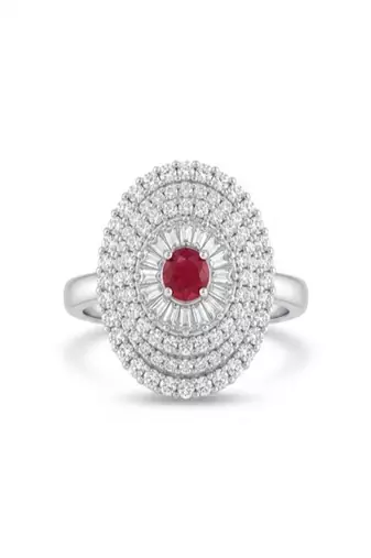 925 sterling silver cubic zirconia red stone cz ring with baguette halo layers