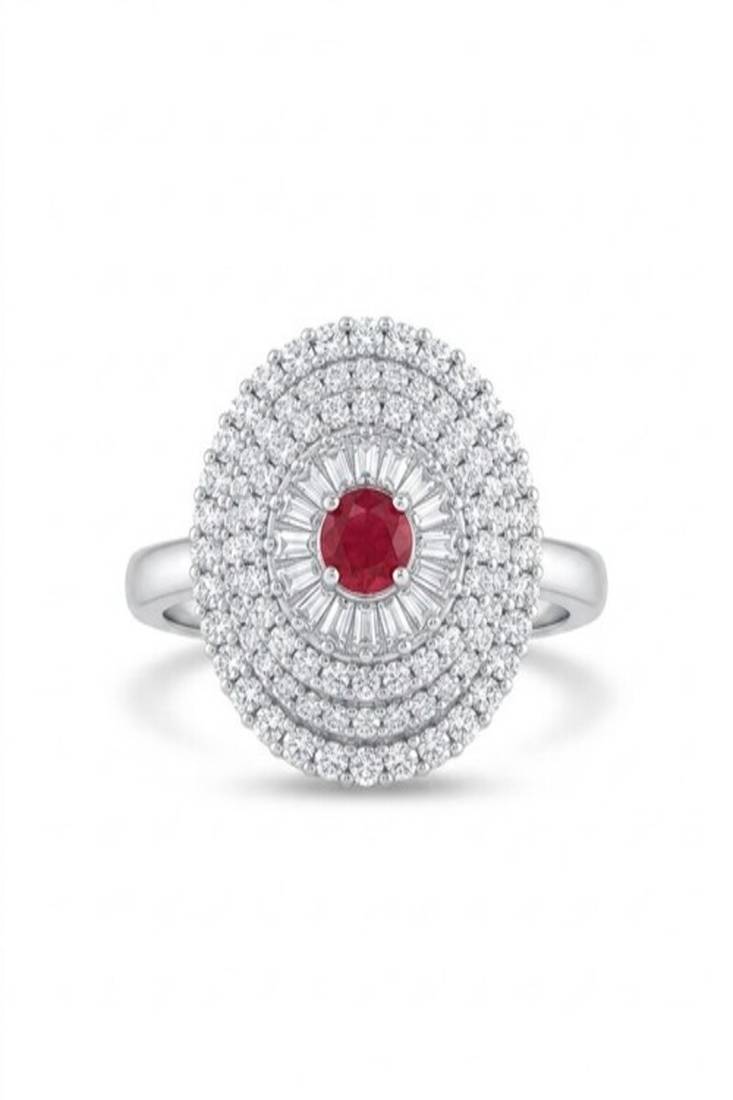 925 sterling silver cubic zirconia red stone cz ring with baguette halo layers