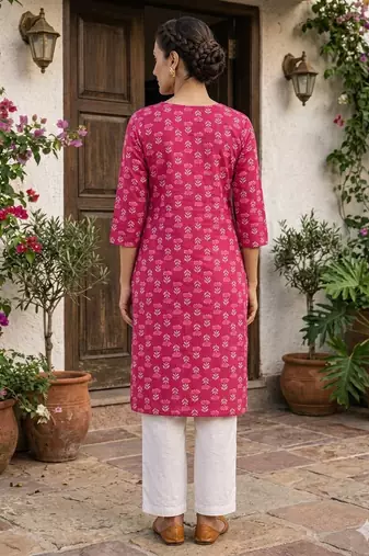 Saka Designs Pink Printed Cotton Kurti
