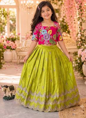 Kids girls festive wear position embroidered work lehenga choli set 1