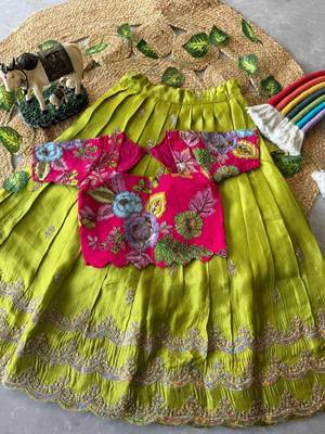 Kids girls festive wear position embroidered work lehenga choli set 2