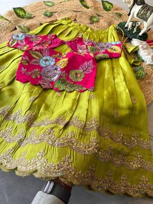 Kids girls festive wear position embroidered work lehenga choli set 3