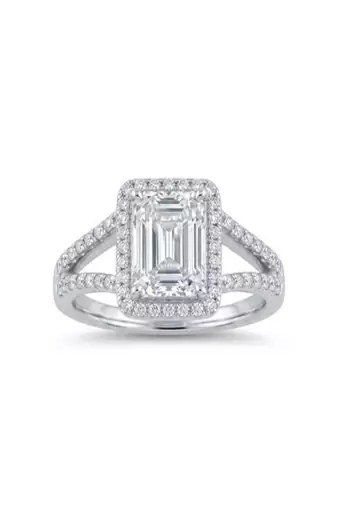 925 sterling silver cubic zirconia emerald cut cz halo engagement ring with split pavé band