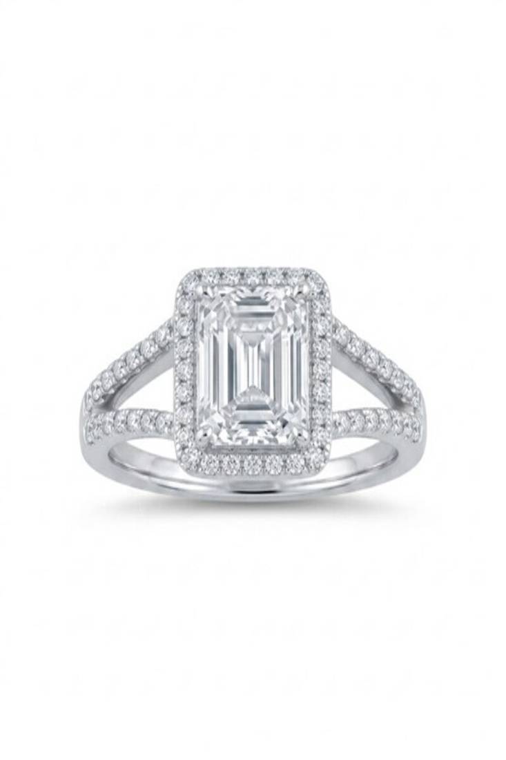 925 sterling silver cubic zirconia emerald cut cz halo engagement ring with split pavé band