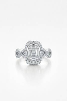 925 sterling silver cubic zirconia baguette cz square halo ring with criss-cross pavé band 1