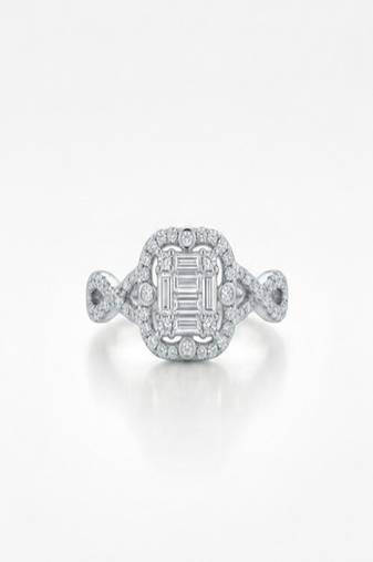 925 sterling silver cubic zirconia baguette cz square halo ring with criss-cross pavé band