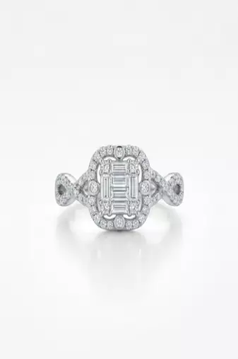 925 sterling silver cubic zirconia baguette cz square halo ring with criss-cross pavé band