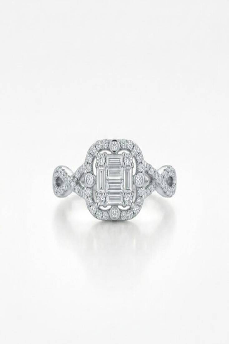 925 sterling silver cubic zirconia baguette cz square halo ring with criss-cross pavé band