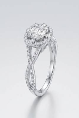 925 sterling silver cubic zirconia baguette cz square halo ring with criss-cross pavé band 2