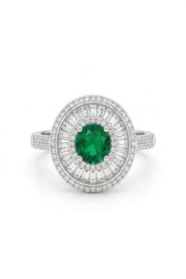 925 sterling silver cubic zirconia oval green cz ring with multi halo design 1