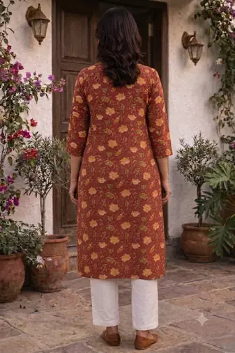 Saka Designs Red Printed Cotton Kurti