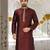 Mahroon dupion art silk  kurta with handwork in collar and button line