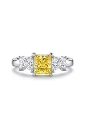 925 sterling silver cubic zirconia yellow princess cut cz three-stone ring