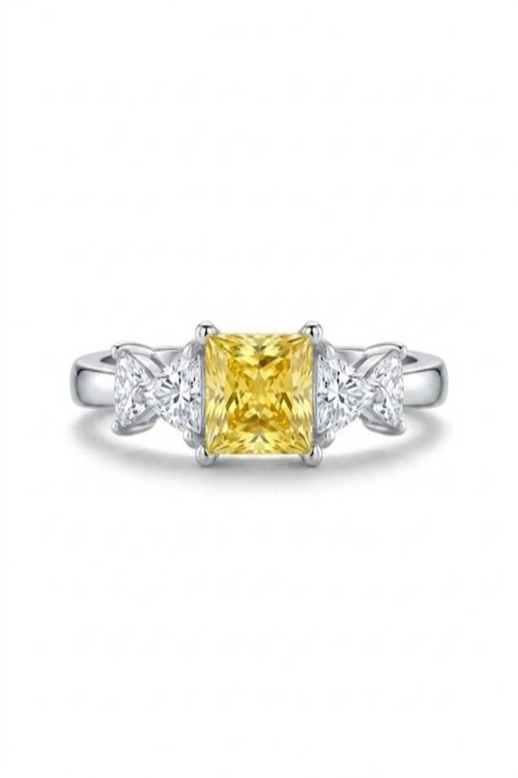 925 sterling silver cubic zirconia yellow princess cut cz three-stone ring
