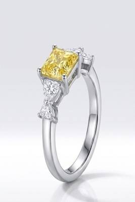 925 sterling silver cubic zirconia yellow princess cut cz three-stone ring 2