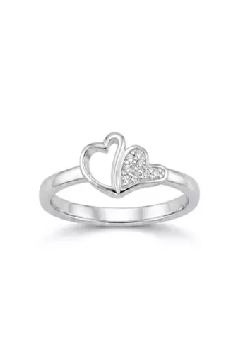 925 sterling silver cubic zirconia minimal double heart ring