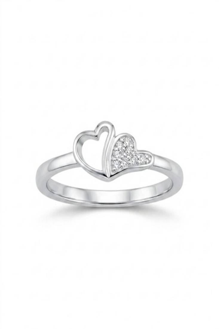 925 sterling silver cubic zirconia minimal double heart ring