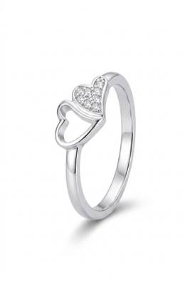 925 sterling silver cubic zirconia minimal double heart ring 2