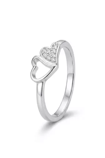 925 sterling silver cubic zirconia minimal double heart ring