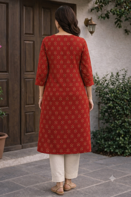 Saka Designs Red Printed Cotton Kurti 4
