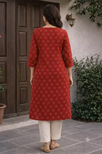 Saka Designs Red Printed Cotton Kurti