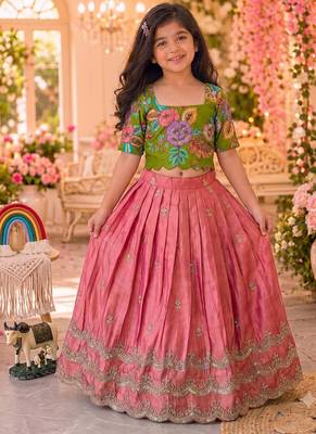 Kids girls festive wear position embroidered work lehenga choli set 1