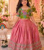 Kids girls festive wear position embroidered work lehenga choli set