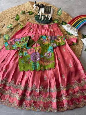 Kids girls festive wear position embroidered work lehenga choli set 2