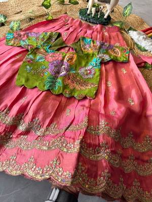Kids girls festive wear position embroidered work lehenga choli set 3