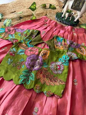 Kids girls festive wear position embroidered work lehenga choli set 4