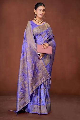 Lavender Banarasi Satin Silk Saree with Rich Gold Zari Paisley Weaving and Traditional Pallu