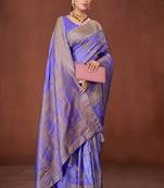 Lavender Banarasi Satin Silk Saree with Rich Gold Zari Paisley Weaving and Traditional Pallu