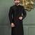 Black dupion art silk  kurta with machine dk work in collar and button line