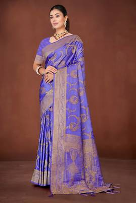 Lavender Banarasi Satin Silk Saree with Rich Gold Zari Paisley Weaving and Traditional Pallu 2