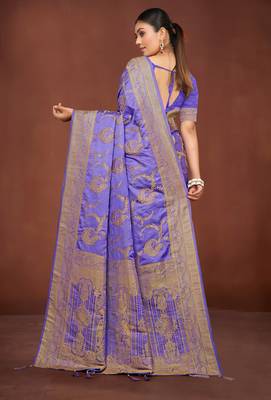 Lavender Banarasi Satin Silk Saree with Rich Gold Zari Paisley Weaving and Traditional Pallu 5