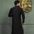 Black dupion art silk  kurta with machine dk work in collar and button line