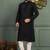Black dupion art silk  kurta with machine dk work in collar and button line