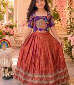 Kids girls festive wear position embroidered work lehenga choli set