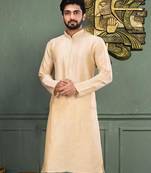 Fawn dupion art silk  kurta with machine dk work in collar and button line