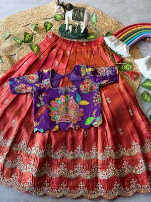 Kids girls festive wear position embroidered work lehenga choli set 2