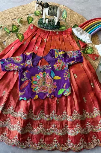 Kids girls festive wear position embroidered work lehenga choli set