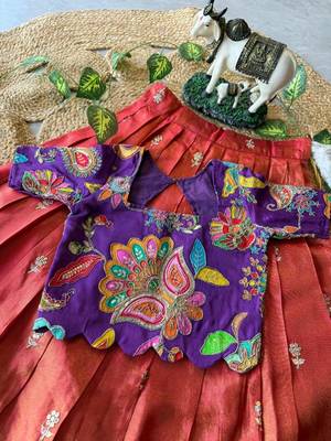 Kids girls festive wear position embroidered work lehenga choli set 4