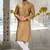 Gold dupion art silk  kurta with machine dk work in collar and button line