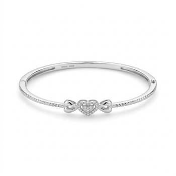 925 Sterling Silver Heart Bangle Bracelet for Women with Cubic Zirconia 1