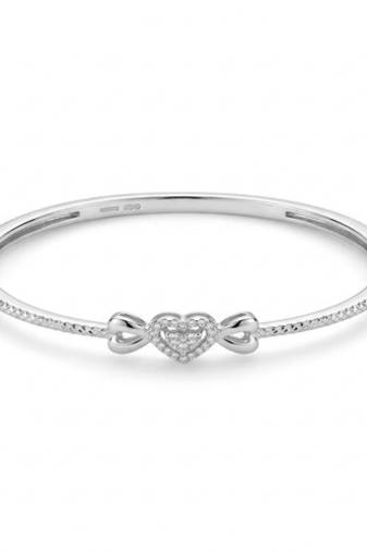 925 Sterling Silver Heart Bangle Bracelet for Women with Cubic Zirconia
