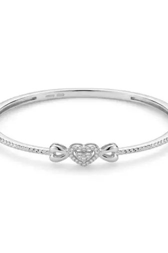 925 Sterling Silver Heart Bangle Bracelet for Women with Cubic Zirconia