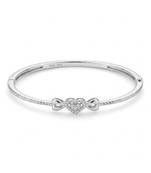 925 Sterling Silver Heart Bangle Bracelet for Women with Cubic Zirconia