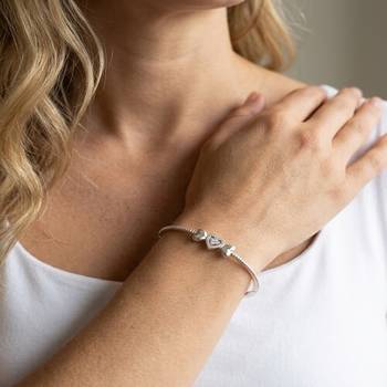 925 Sterling Silver Heart Bangle Bracelet for Women with Cubic Zirconia 2