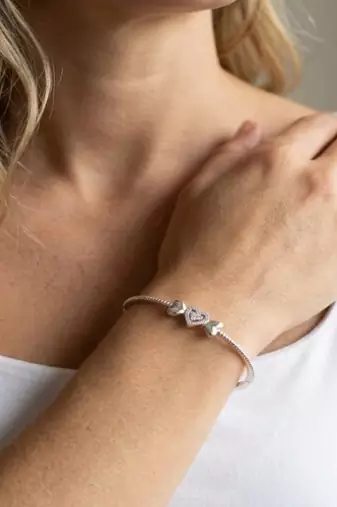 925 Sterling Silver Heart Bangle Bracelet for Women with Cubic Zirconia