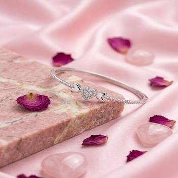 925 Sterling Silver Heart Bangle Bracelet for Women with Cubic Zirconia 3